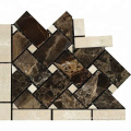 Emperador Dark Marble Polished Basketweave Border Listello w/ Crema Marfil Dots